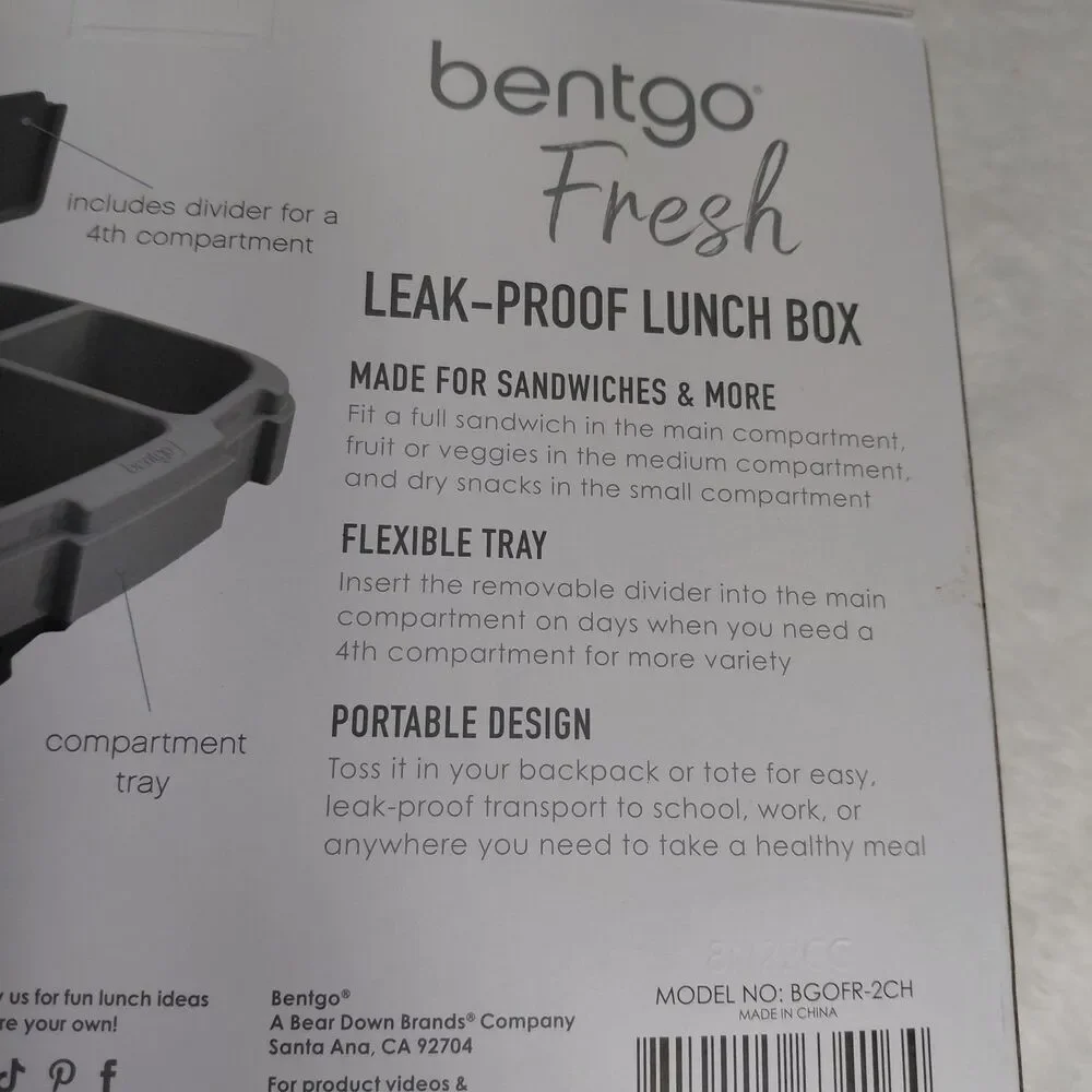 NEW Bentgo Fresh Leak-Proof Bento Lunch Box Charcoal Gray 3/4 Compartments NIB